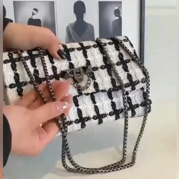 Brand New Tweed Crossbody Colorblock Plaid Handbag - Picture 3 of 12